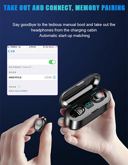 Mini Wireless Earbuds(F9 With 2000mAh Charging Case)–